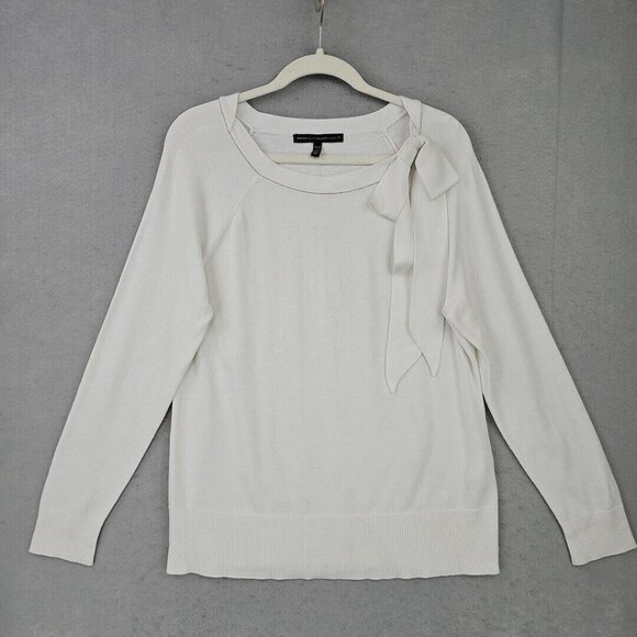 White House Black Market Top Womens XLP White Bow Shoulder Sparkle Trim Elegant - Picture 1 of 12